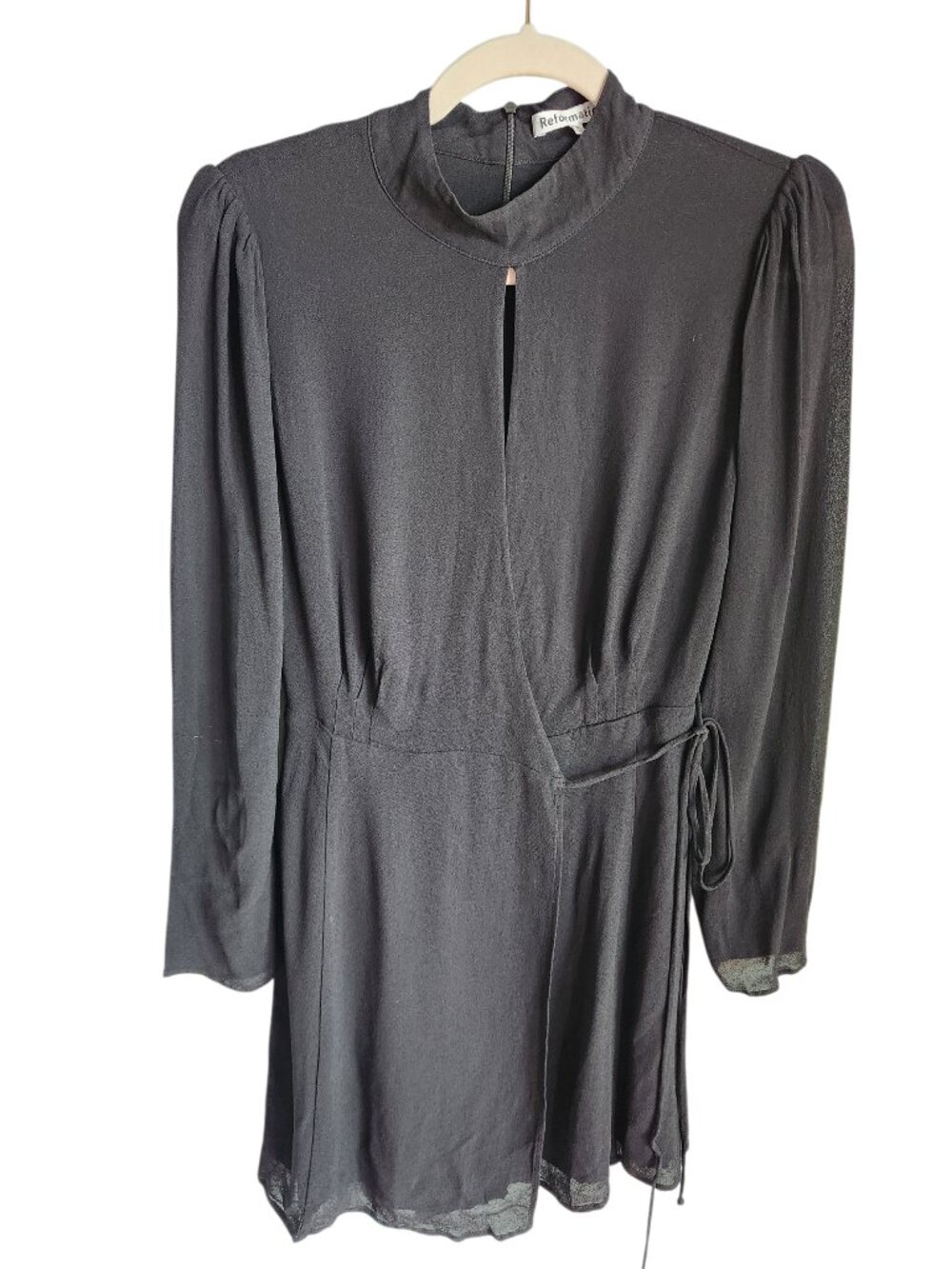 Reformation Dress XL Black Women's Ottessa Long Sleeve Surplice Wrap Mini